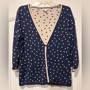Coldwater Creek Navy and Cream Polka Dot Cardigan